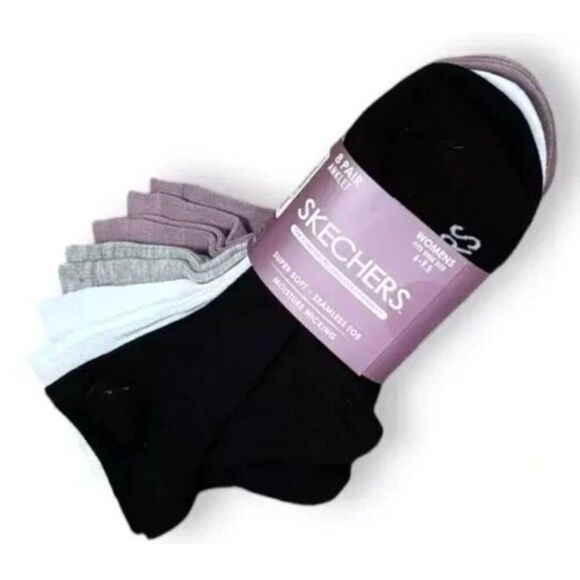 SKECHERS Anklet Socks 8 Pairs Womens Moisture Wicking Black White Gray Mauve NWT - Picture 1 of 6